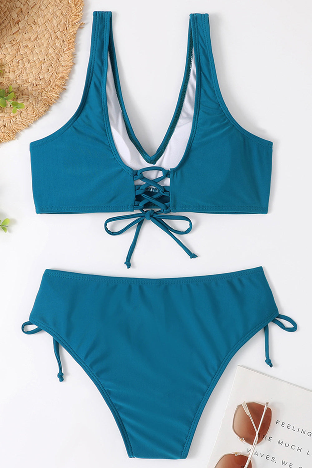 Ruched Lace-Up Wide Strap Two-Piece Bikini Set - Lindsay's Shop