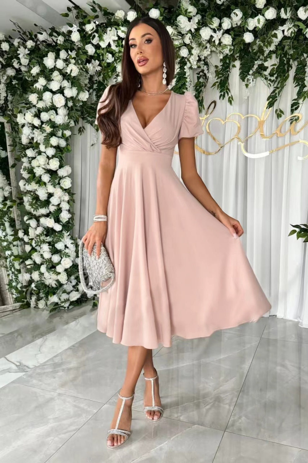 Surplice Puff Sleeve Midi Dress - Lindsay's Shop