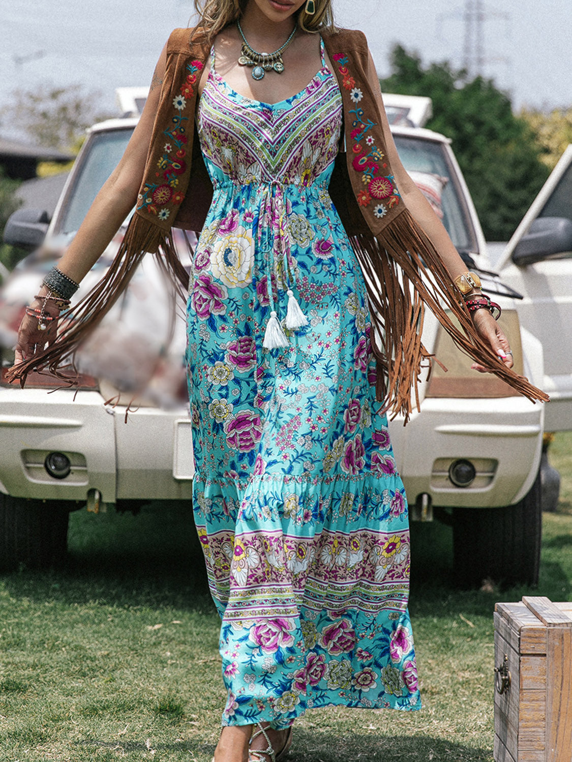 Printed Scoop Neck Sleeveless Maxi Dress - Lindsay's Shop