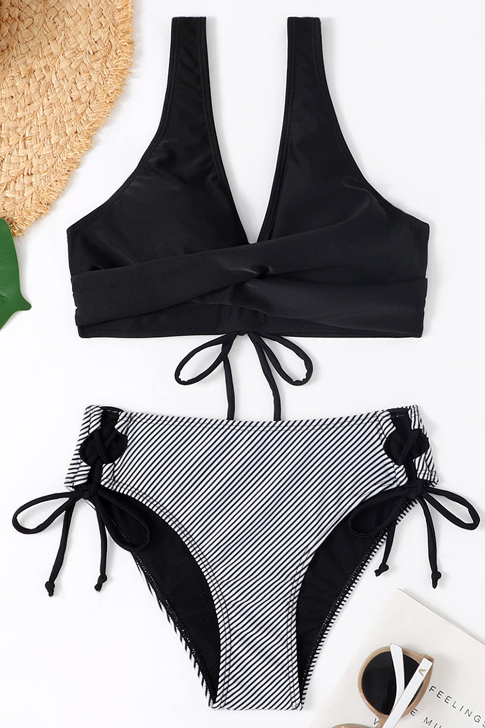 Ruched Lace-Up Wide Strap Two-Piece Bikini Set - Lindsay's Shop