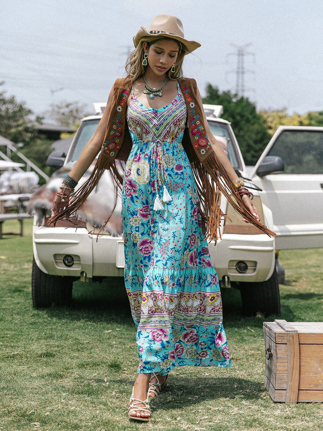 Printed Scoop Neck Sleeveless Maxi Dress - Lindsay's Shop