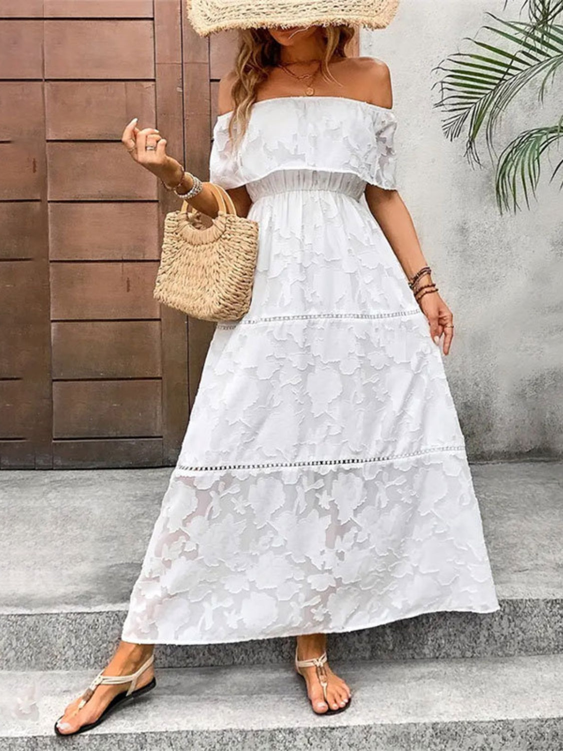 Off-Shoulder Short Sleeve Maxi Dress - Lindsay's Shop