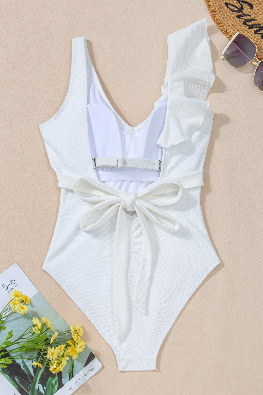 Ruffled V-Neck Wide Strap One-Piece Swimwear - Lindsay's Shop