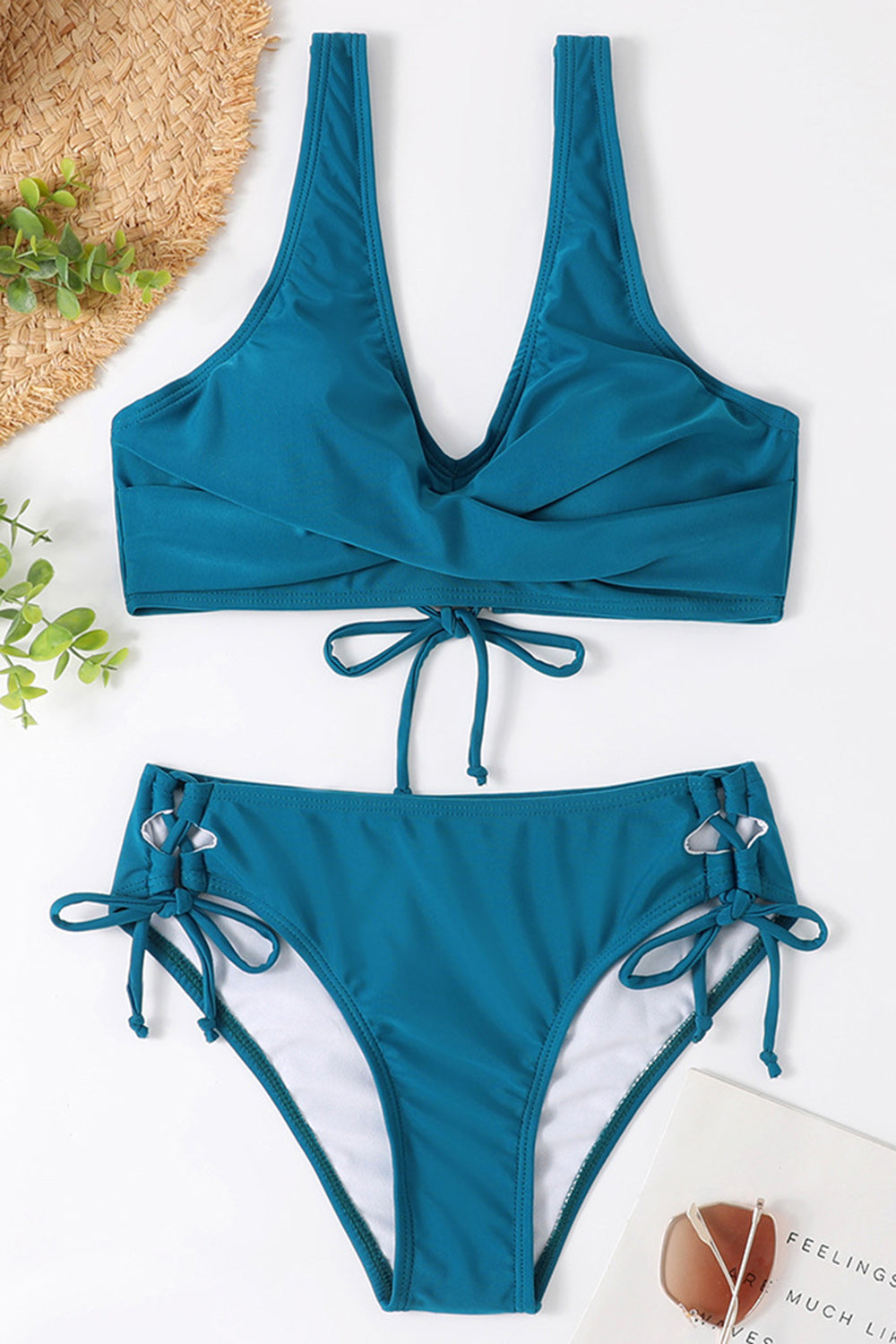 Ruched Lace-Up Wide Strap Two-Piece Bikini Set - Lindsay's Shop