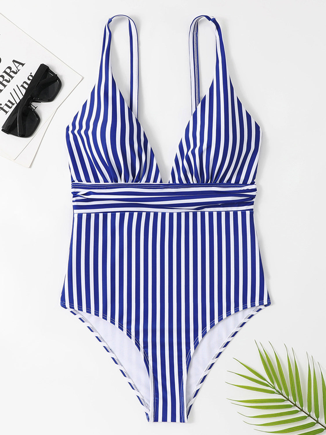 Striped Plunge Sleeveless One-Piece Swimwear - Lindsay's Shop