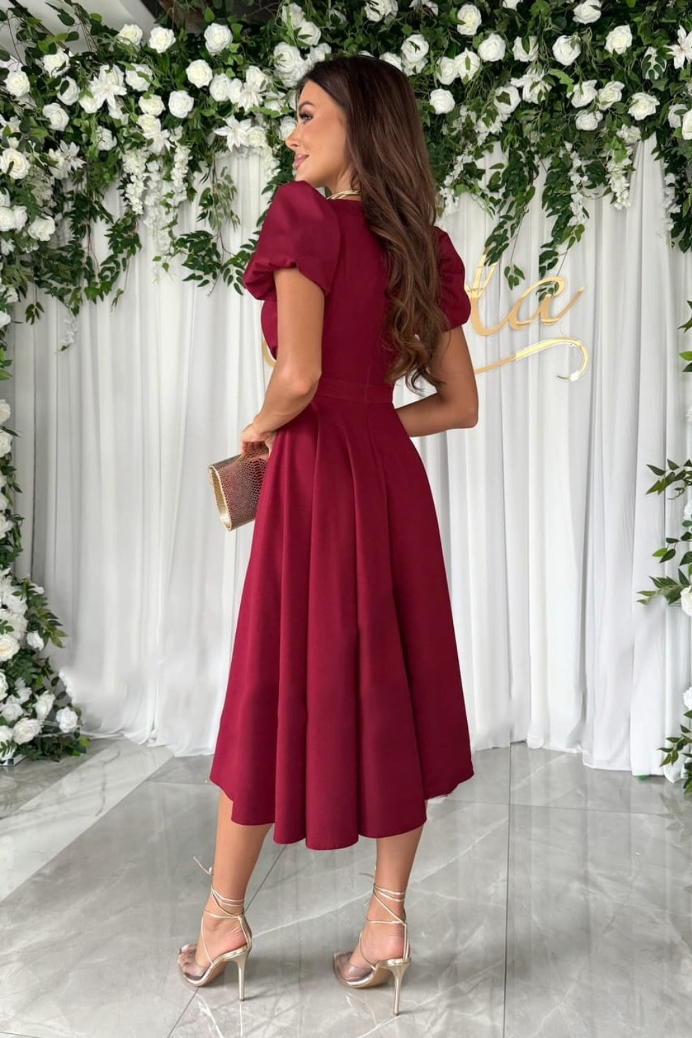 Surplice Puff Sleeve Midi Dress - Lindsay's Shop