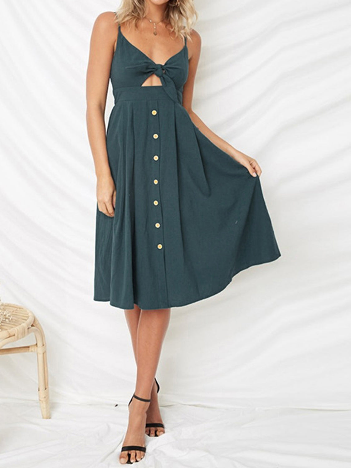 Cutout Smocked Sweetheart Neck Cami Dress - Lindsay's Shop