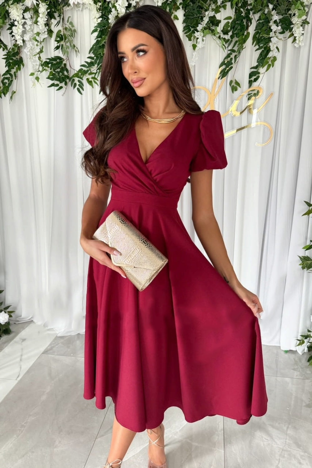 Surplice Puff Sleeve Midi Dress - Lindsay's Shop