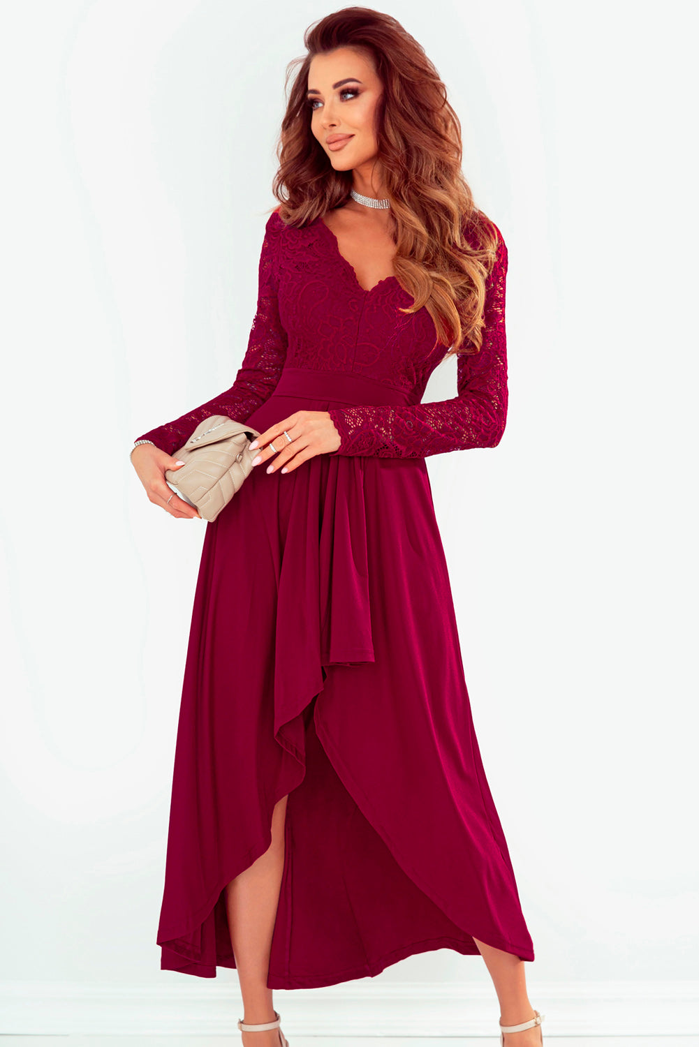 Lace High-Low V-Neck Dress - Lindsay's Shop