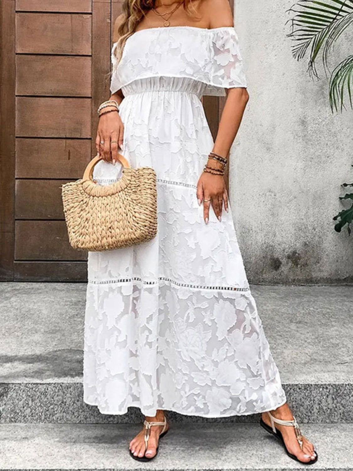 Off-Shoulder Short Sleeve Maxi Dress - Lindsay's Shop