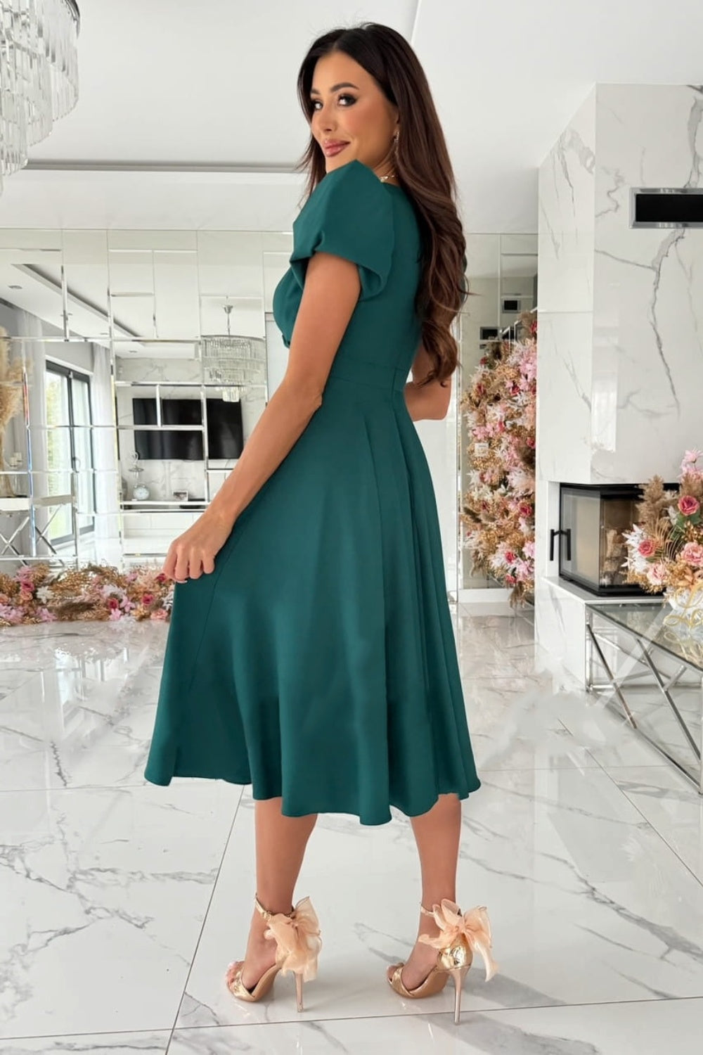 Surplice Puff Sleeve Midi Dress - Lindsay's Shop