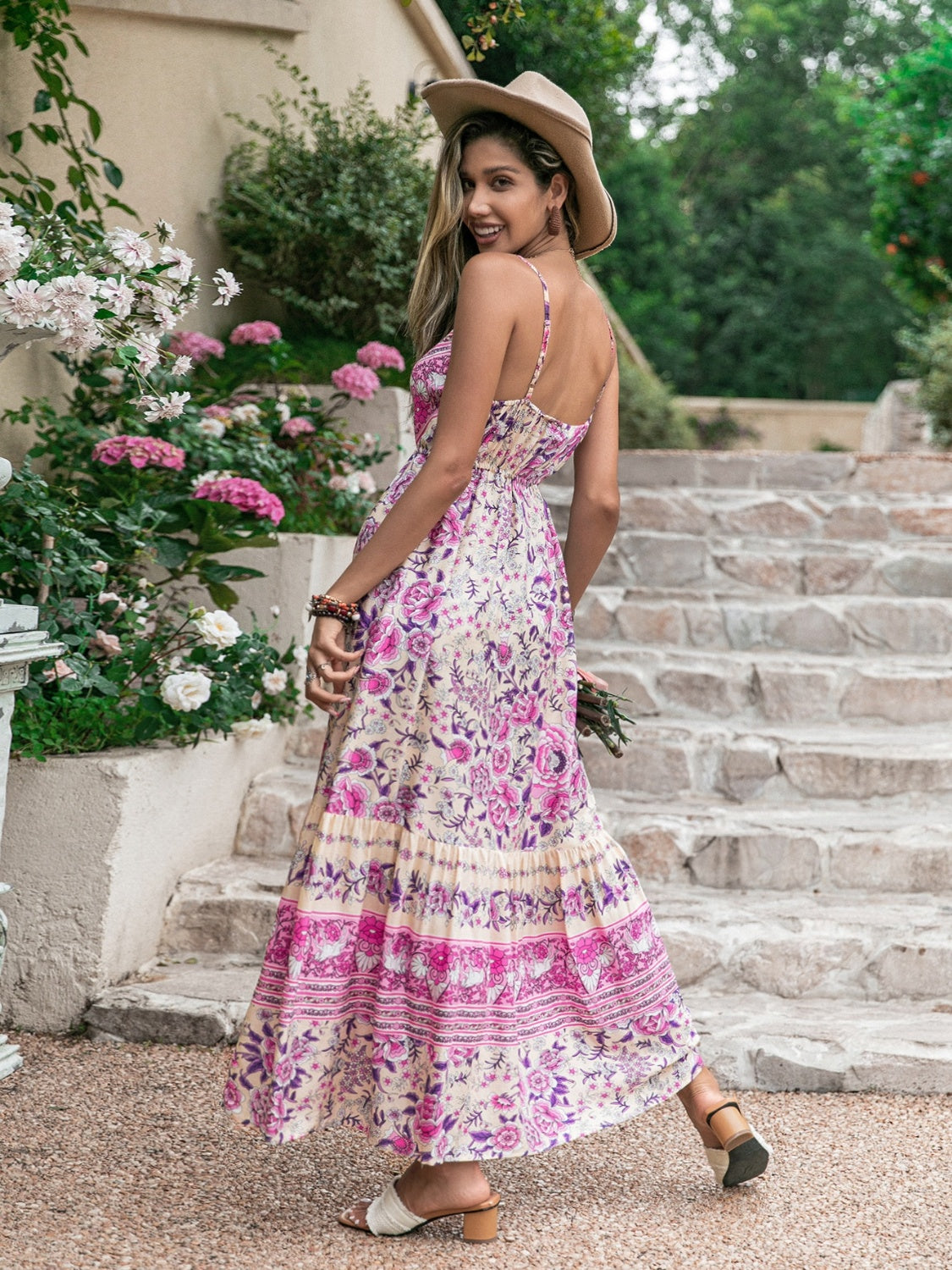 Tassel Printed V-Neck Maxi Dress - Lindsay's Shop