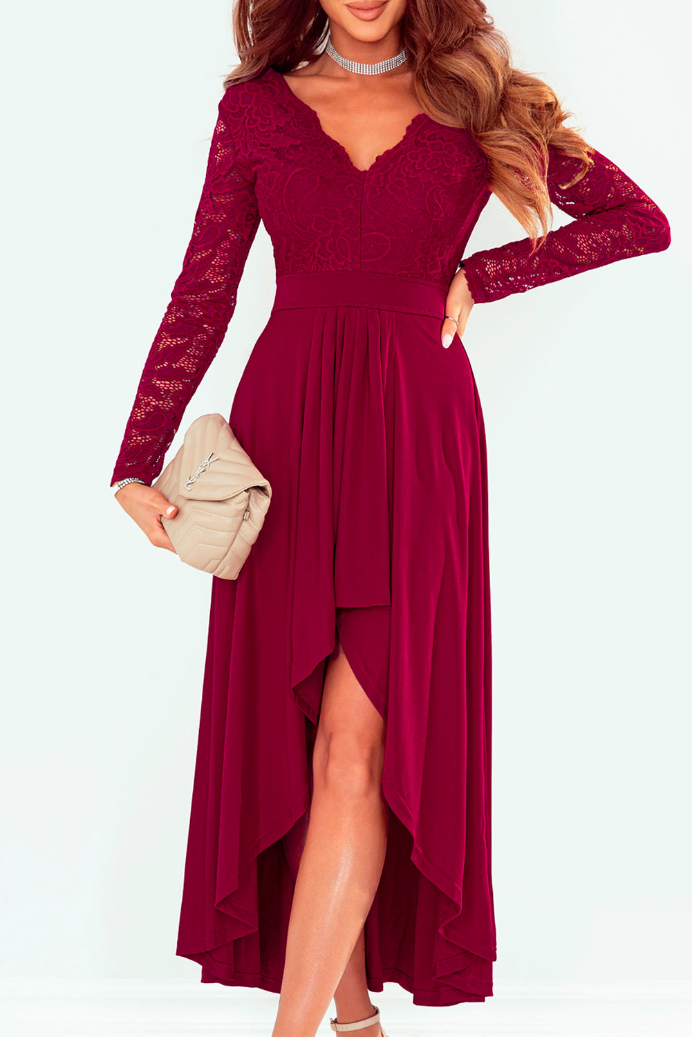 Lace High-Low V-Neck Dress - Lindsay's Shop