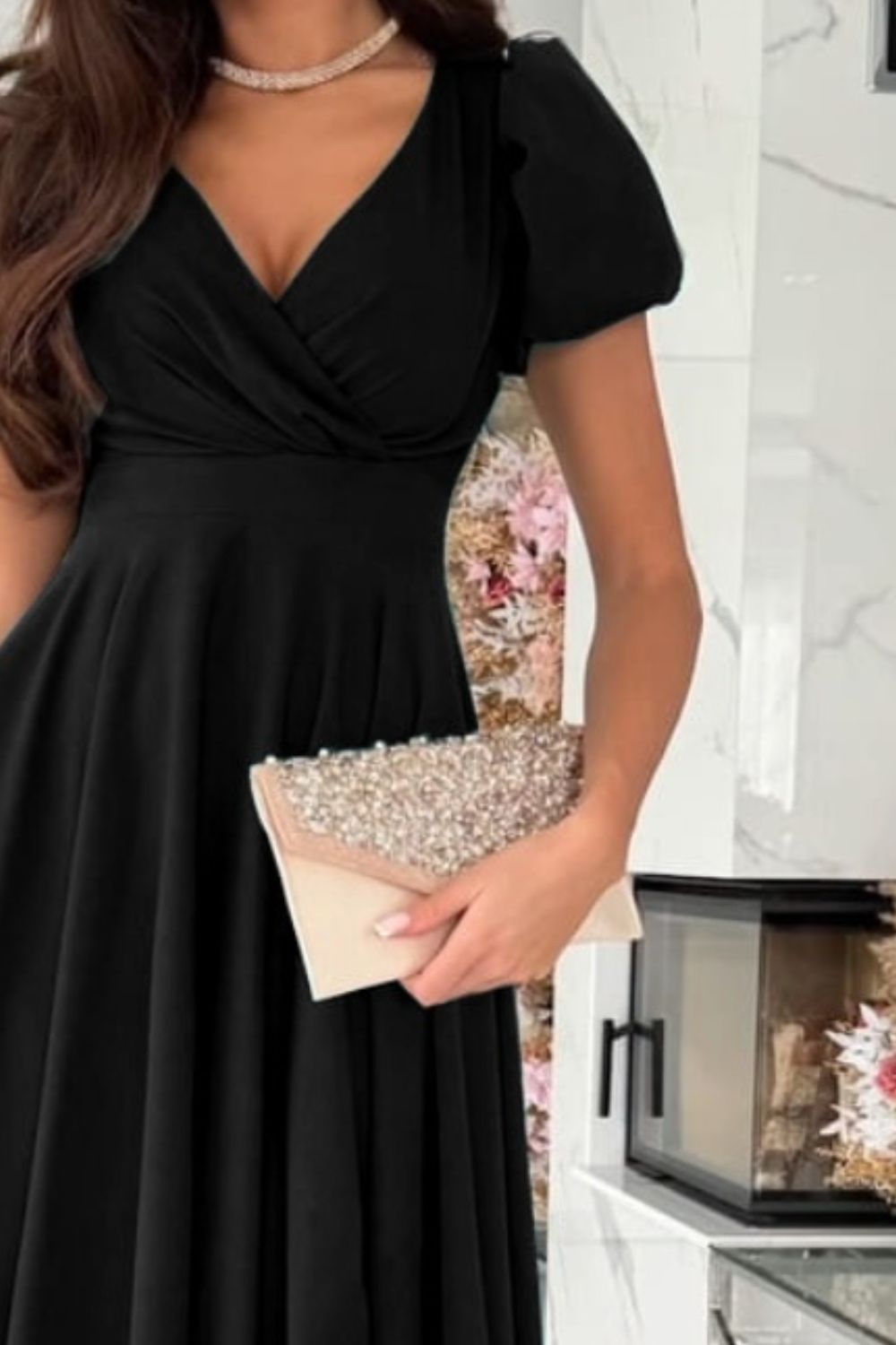 Surplice Puff Sleeve Midi Dress - Lindsay's Shop