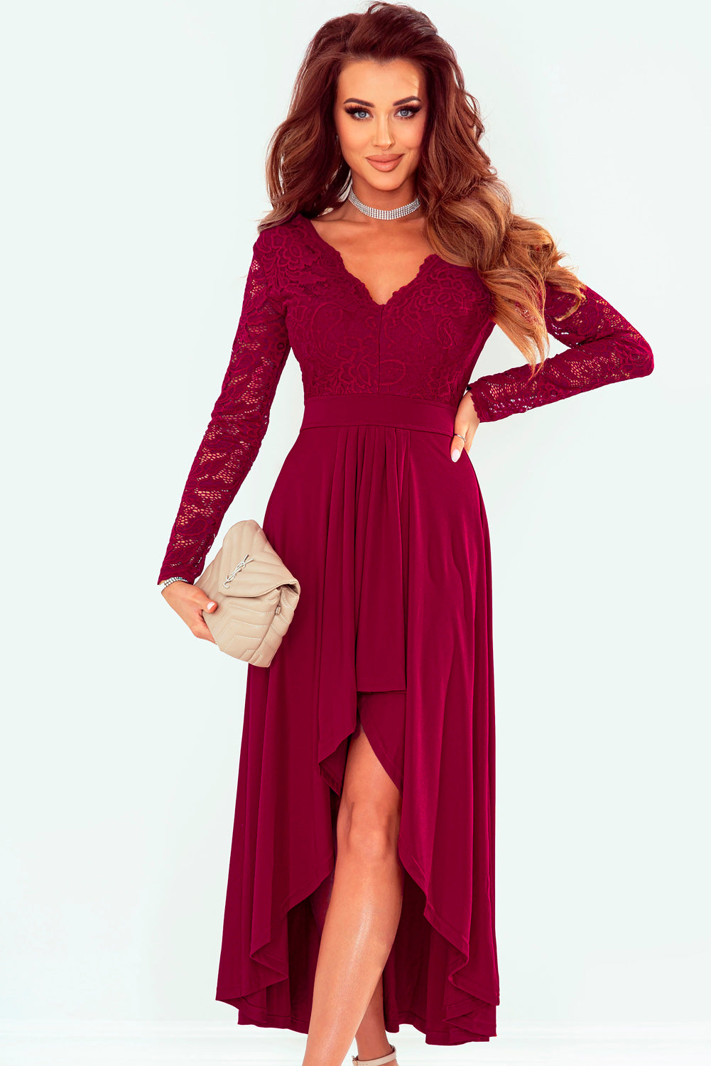 Lace High-Low V-Neck Dress - Lindsay's Shop