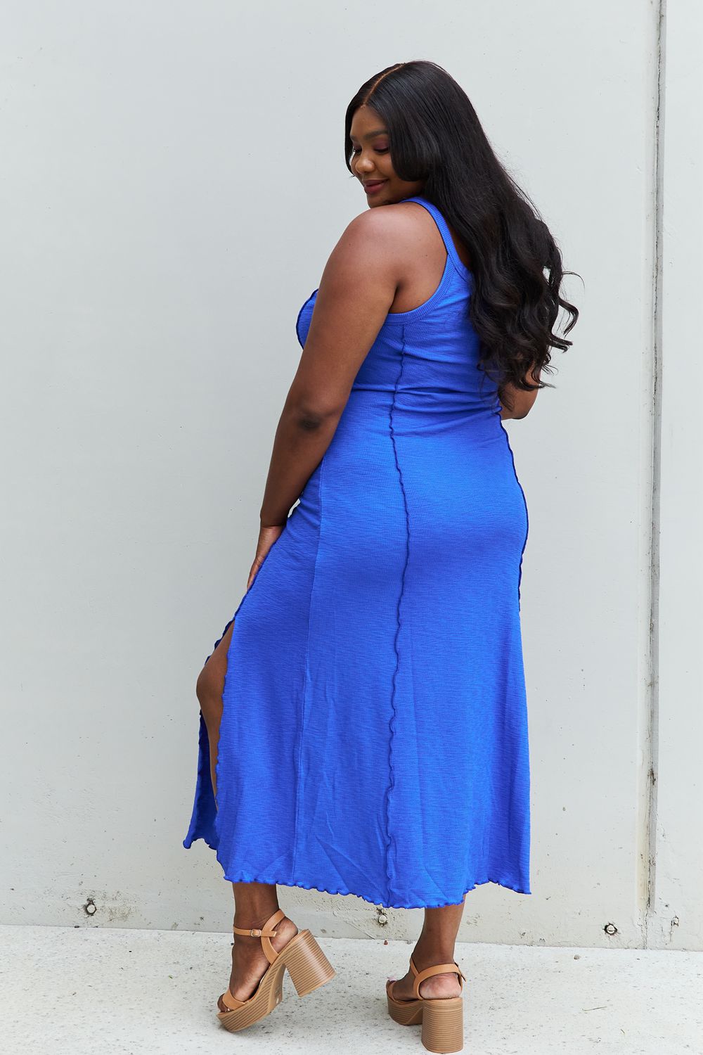 Culture Code Look At Me Full Size Notch Neck Maxi Dress with Slit in Cobalt Blue - Lindsay's Shop