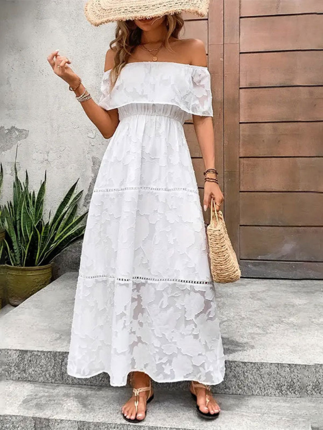 Off-Shoulder Short Sleeve Maxi Dress - Lindsay's Shop