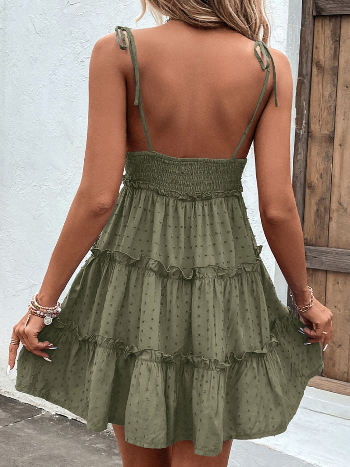 Frill Spaghetti Strap Tiered Dress - Lindsay's Shop