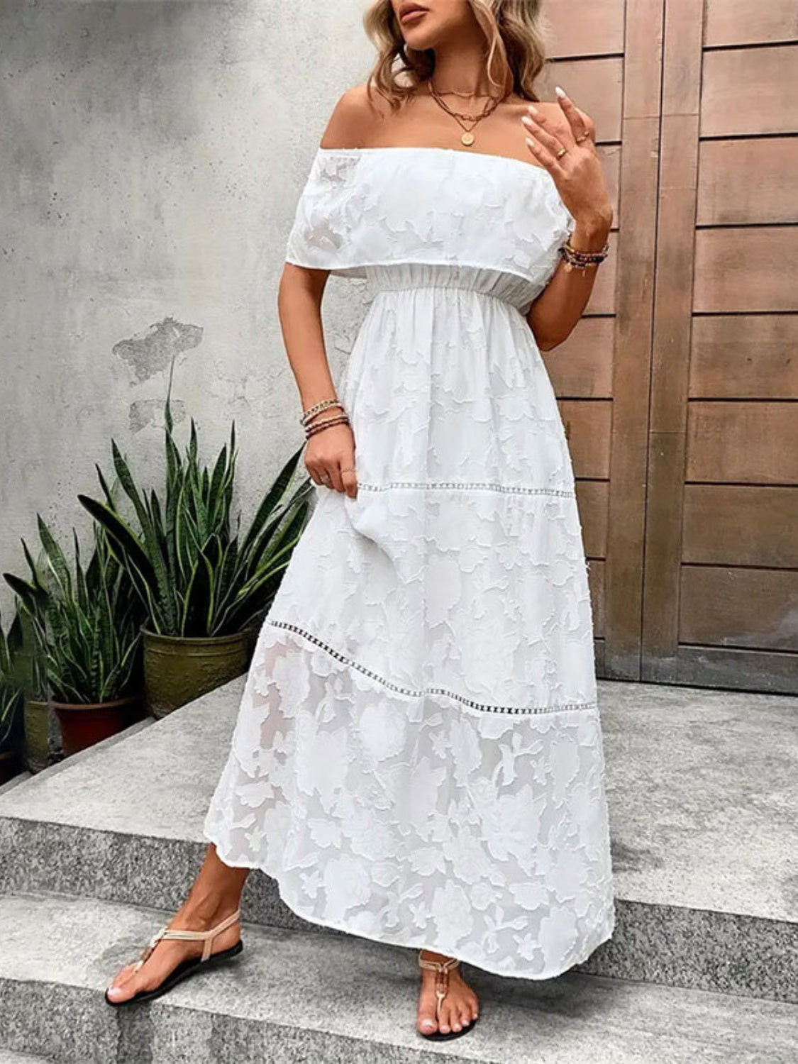 Off-Shoulder Short Sleeve Maxi Dress - Lindsay's Shop