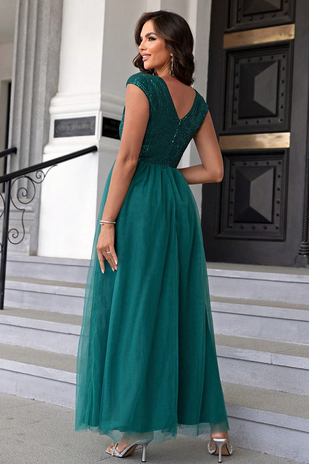 Sequin V-Neck Mesh Maxi Dress - Lindsay's Shop