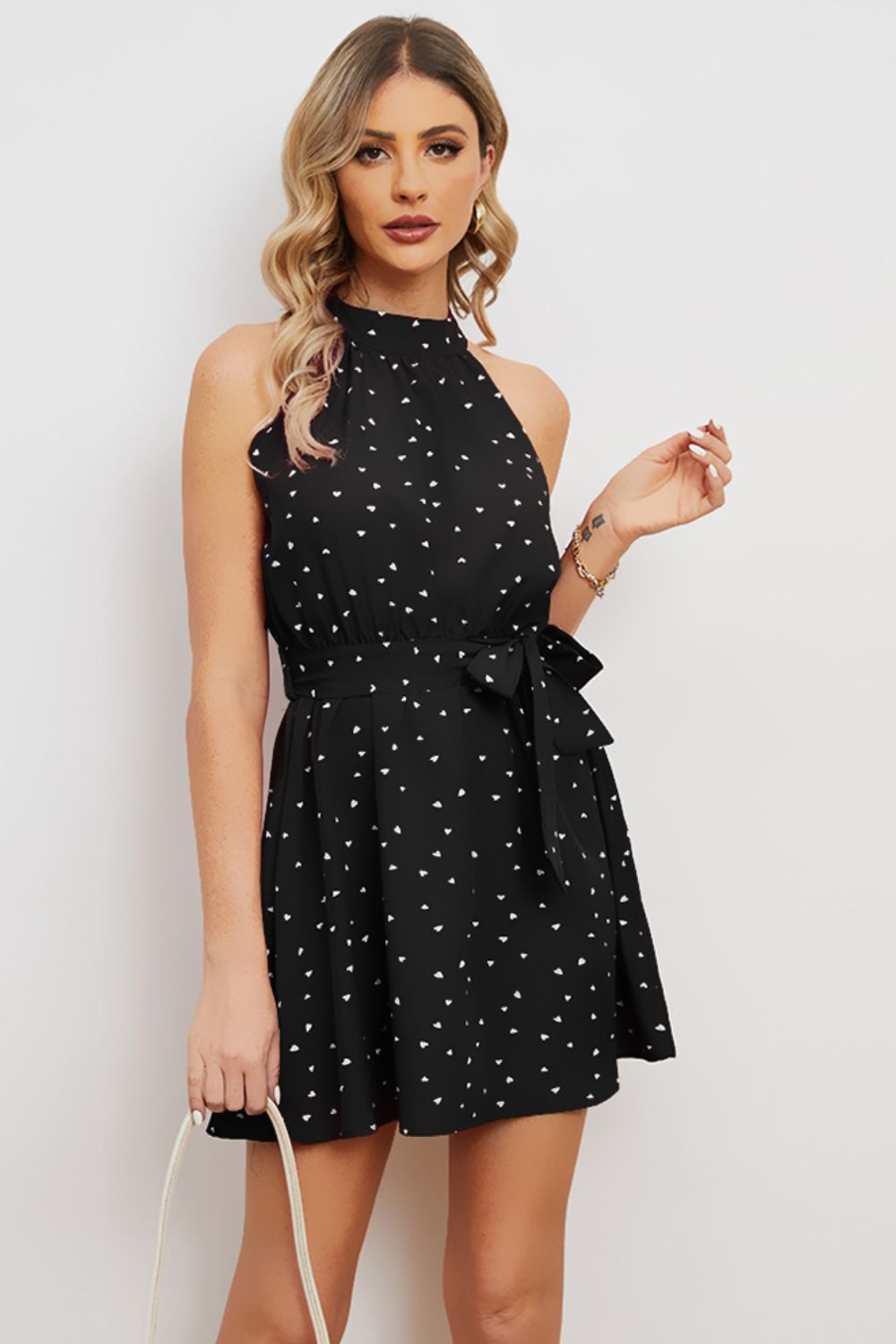 Printed Tie Waist Mini Dress - Lindsay's Shop