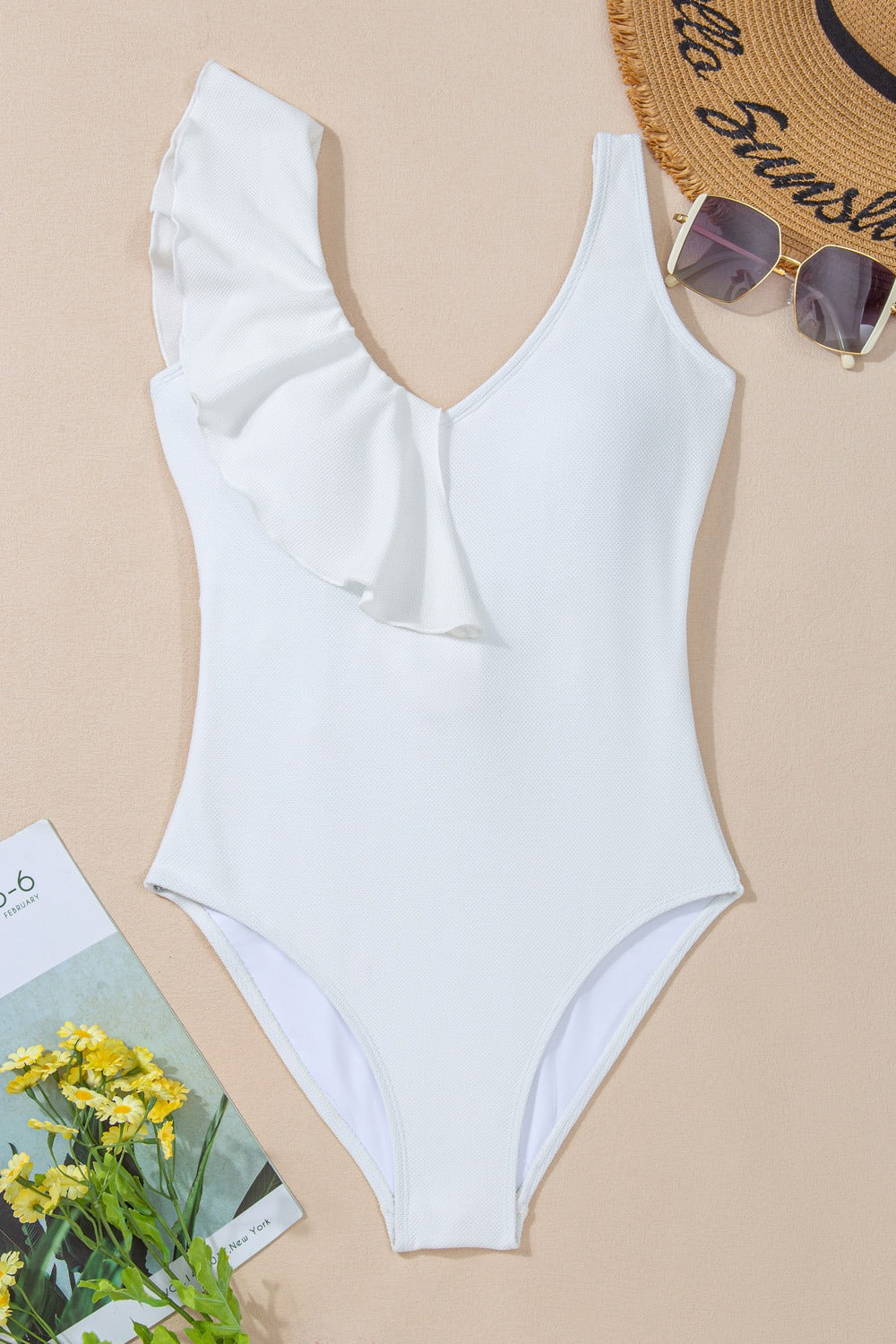 Ruffled V-Neck Wide Strap One-Piece Swimwear - Lindsay's Shop